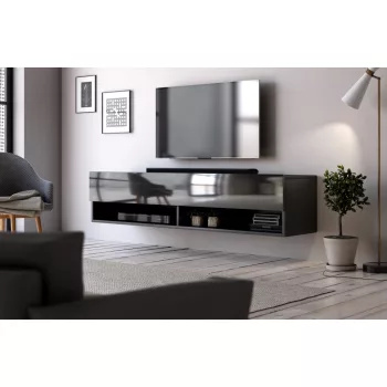 TV Cabinet 140 cm Black/Black Gloss DERBY