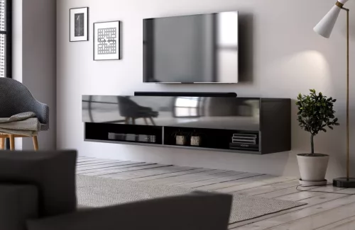 TV Cabinet 140 cm Black/Black Gloss DERBY