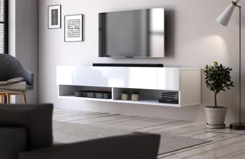 TV Cabinet 140 cm White Matt/White Gloss DERBY