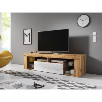 TV Cabinet 140 cm Wotan Oak/White Gloss EVEREST HUGO