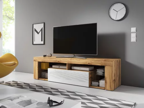 TV Cabinet 140 cm Wotan Oak/White Gloss EVEREST HUGO