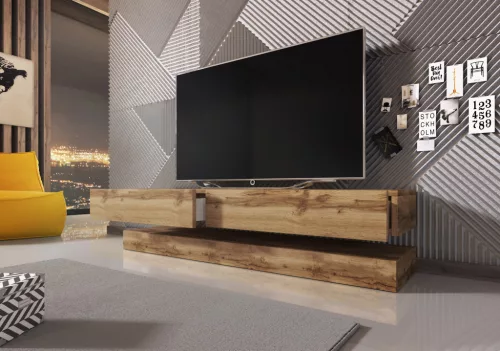TV Cabinet 140 cm Wotan Oak with LED FLY