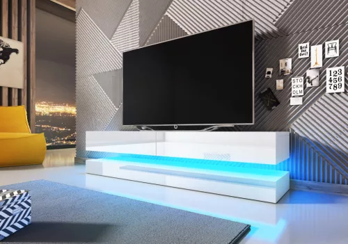 FLY 140 TV Stand White/High Gloss White LED 2K
