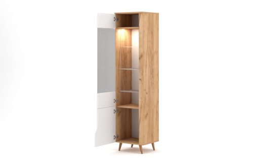 Vitrin szekrény 2 ajtós Craft arany / fehér színkombinációban LED világítással – TUE